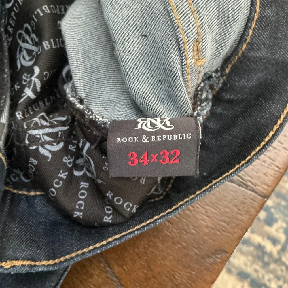 Rock & Republic Mens Dark Wash Straight Leg Jeans Indigo 34x32 RLWH27334